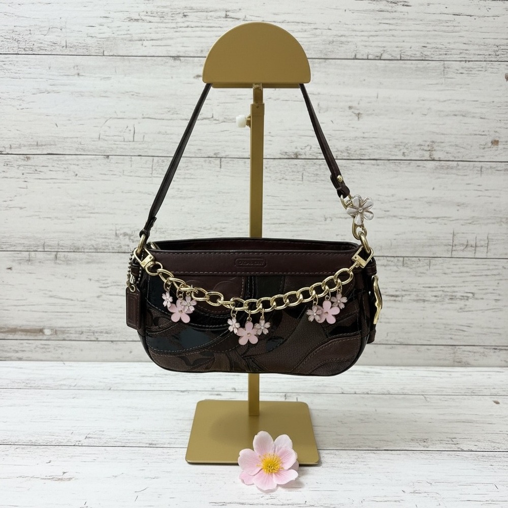Coach Soho Patchwork Baguette Brown Signature Leather Y2K Shoulder Bag